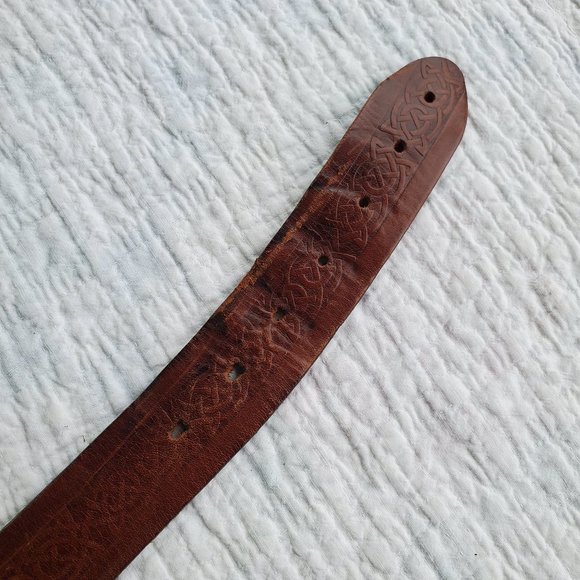 Lee River Ireland Brown Genuine Leather Celtic Knot Belt Mens Brass Buckle 36/38 - Picture 7 of 8